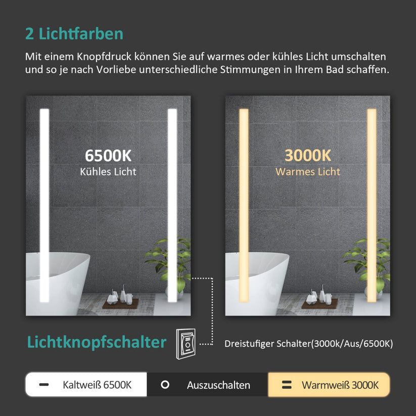 EMKE Sensor Spiegel met Verlichting 70x50 cm - LED Badkamerspiegel met EMKE Sensor Spiegel met Verlichting 70x50 cm - LED Badkamerspiegel met