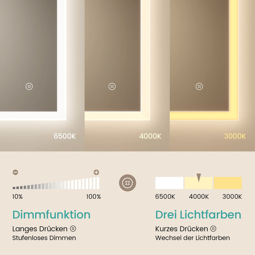 Badezimmerspiegel Dimlite LM03 - 60 x 80 cm / Touch + 3 Farben + Anti-Beschlag - Bild 3