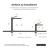 Waschtischarmatur mit abgewinkeltem Griff und wassersparendem Strahl