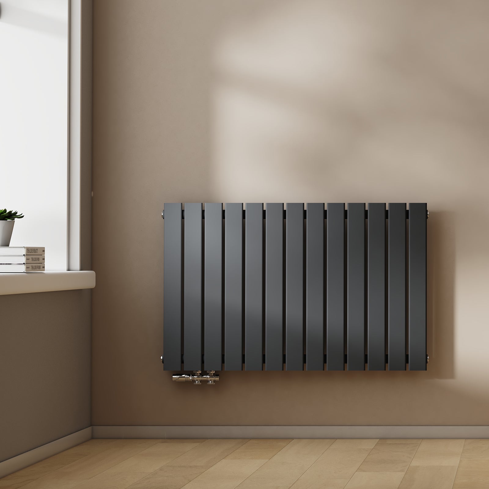 EMKE Flachheizkörper Horizontal Einlagig Seitenanschluss Wohnzimmer (Anthrazit/Weiß)
