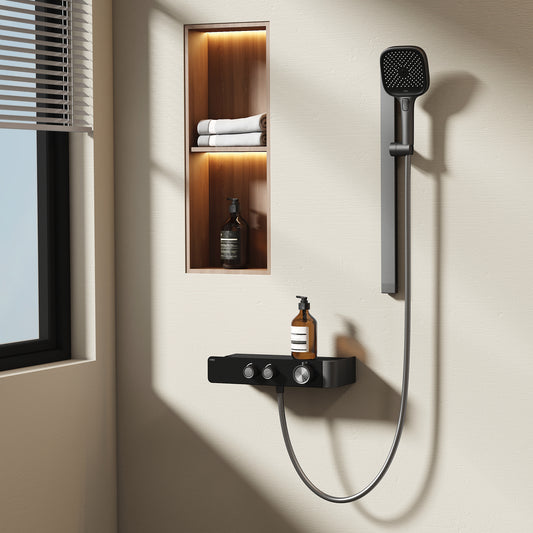 Duschsystem mit Thermostat, Handbrause mit 3 Strahlarten & Wannenumsteller