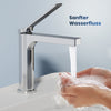 Waschtischarmatur mit abgewinkeltem Griff und wassersparender Funktion