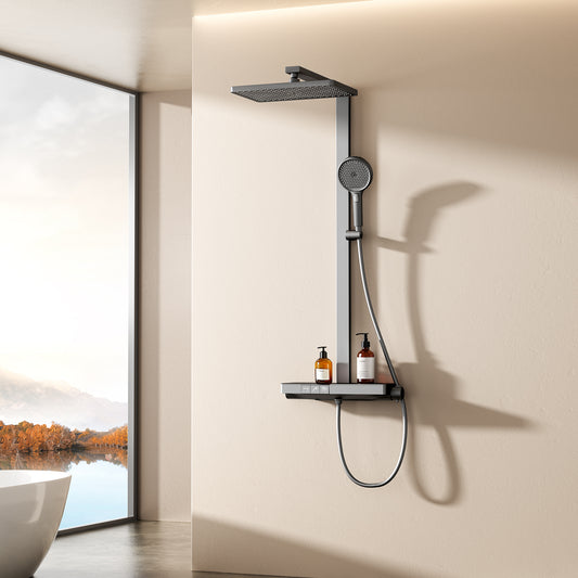 Duschsystem mit Thermostat, Glasablage & 3 Wasserfunktionen