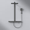 Duschsystem mit Thermostat, großer Glasablage & 3-strahliger Handbrause – Schwarz matt
