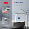 Waschtischarmatur mit abgewinkeltem Griff und wassersparendem Strahl