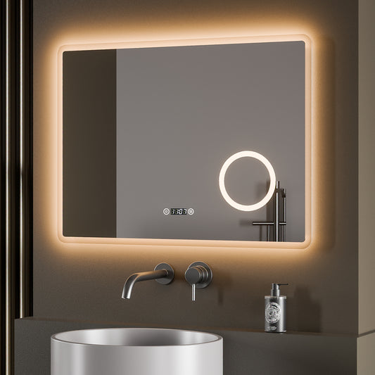 EMKE "LeeMi πX Plus" LED Spiegel Badezimmer, Schminkspiegel, Touch, Antibeschlag, 3 Farben, Dimmung, 80 x 60 cm