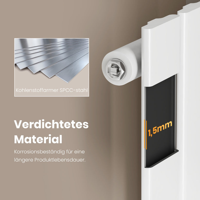 EMKE Flachheizkörper Horizontal Einlagig Seitenanschluss Wohnzimmer (Anthrazit/Weiß) - Weiß / 63x100 / Einlagig - Bild 6