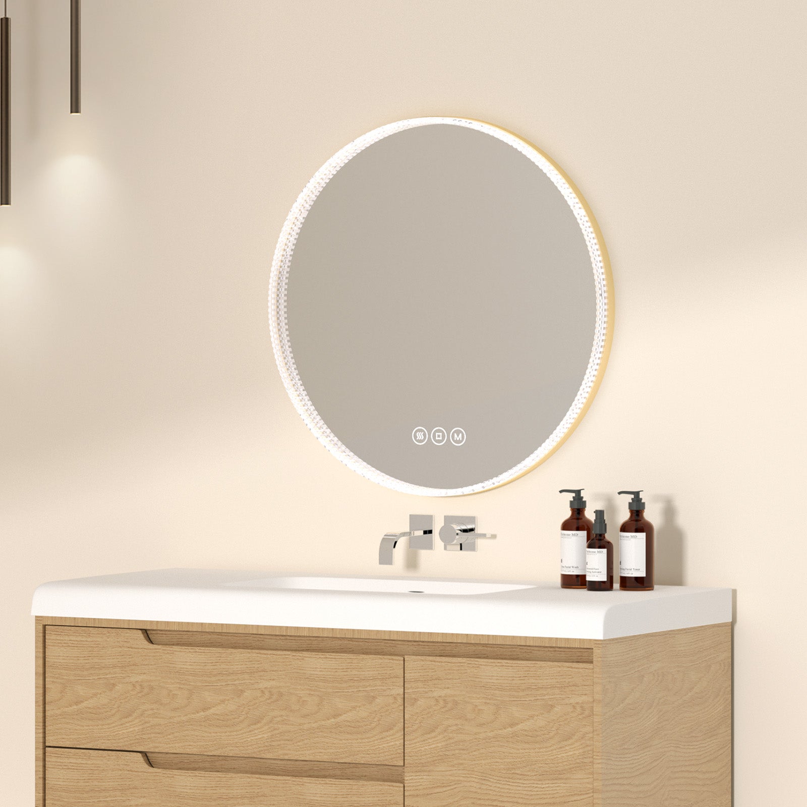 Runder LED‑Badspiegel mit Touch‑Sensor & Anti‑Fog – Schwarz/Gold, dimmbar