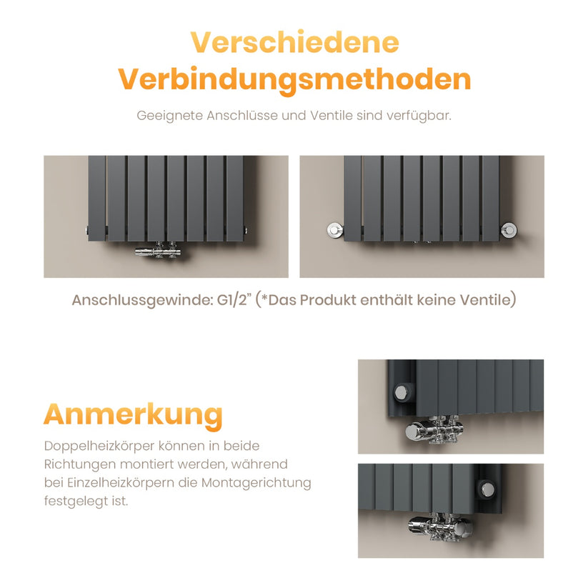 EMKE Flachheizkörper Horizontal Einlagig Seitenanschluss Wohnzimmer (Anthrazit/Weiß) - Anthrazit / 63x100 / Einlagig - Bild 20