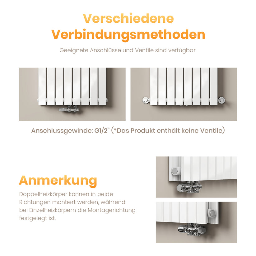EMKE Design-Heizkörper (180cm/160cm Höhe, zur Vertikal-Montage, flach, doppellagig) - Weiß / 180x62 / Doppellagig - Bild 6