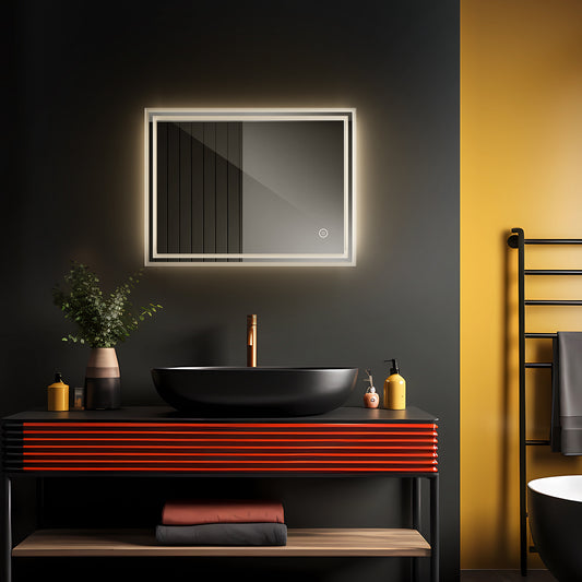 EMKE Badezimmerspiegel mit Beleuchtung "LeeMi Ω Pro" 80x60cm Touch, 3 Lichtfarben, Antibeschlag