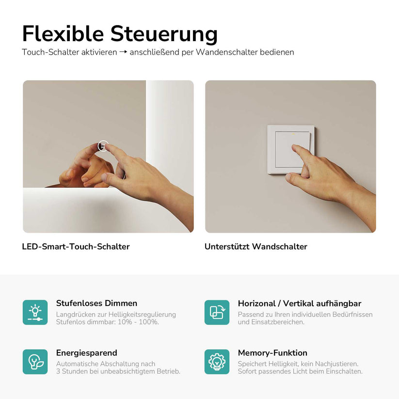 Badezimmerspiegel Glowrim LM09 - 80 x 60 cm / Touch + 3 Farben - Bild 21