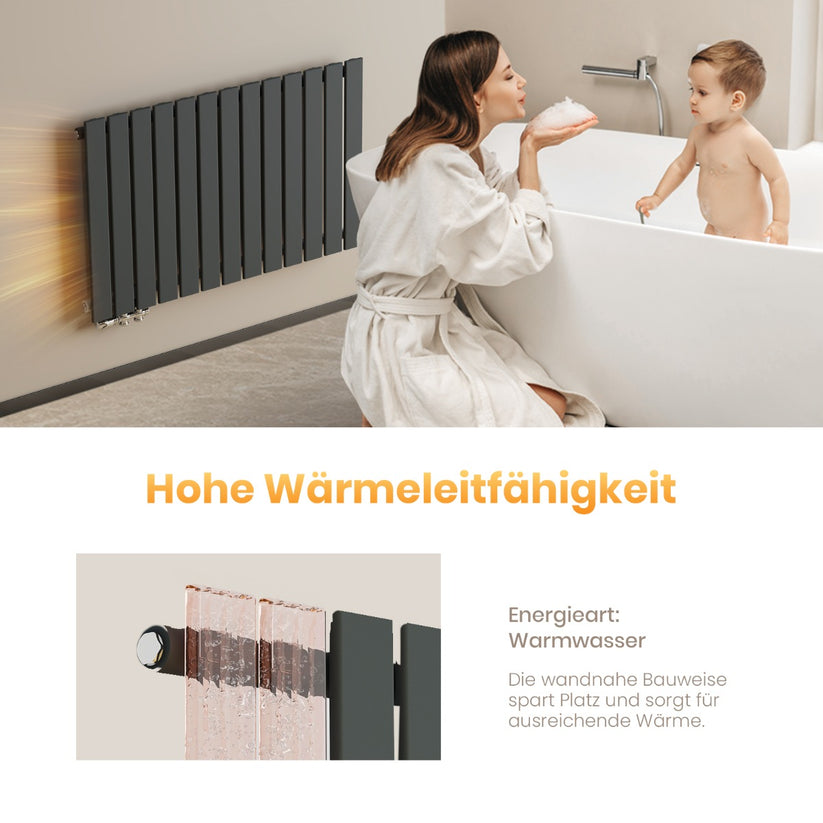 EMKE Flachheizkörper Horizontal Einlagig Seitenanschluss Wohnzimmer (Anthrazit/Weiß) - Anthrazit / 63x62 / Einlagig - Bild 26