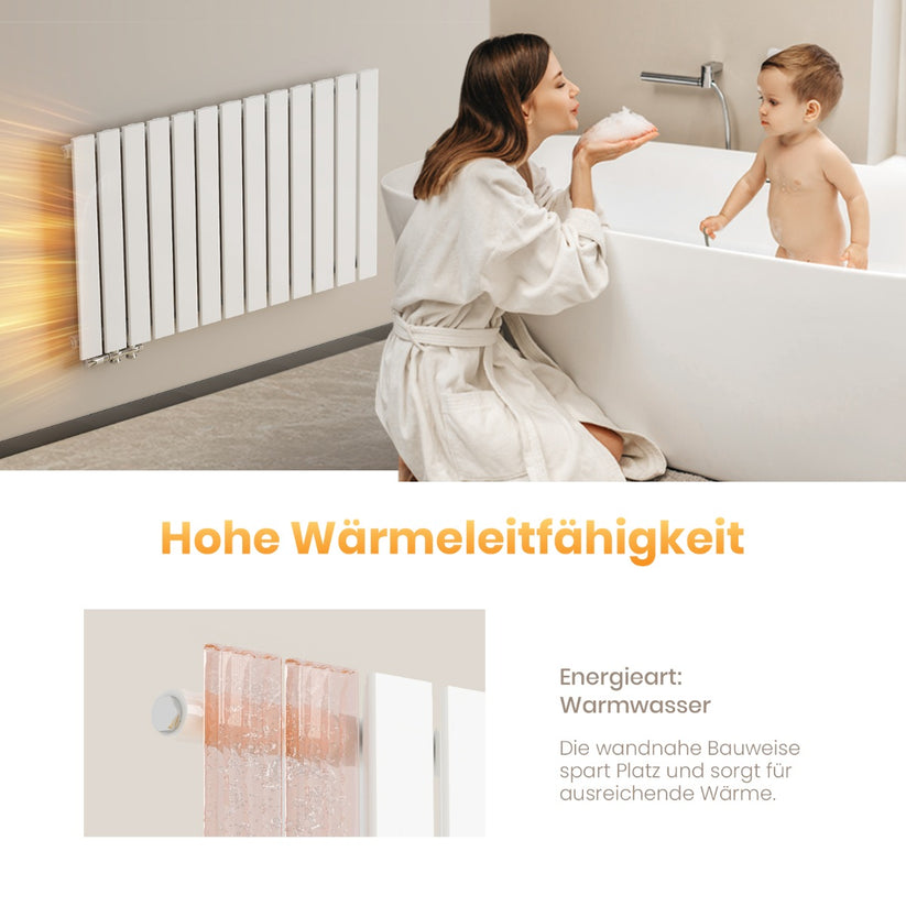 EMKE Flachheizkörper Horizontal Einlagig Seitenanschluss Wohnzimmer (Anthrazit/Weiß) - Weiß / 63x100 / Einlagig - Bild 8