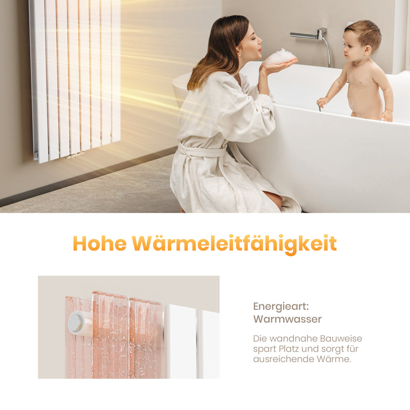 EMKE Design-Heizkörper (180cm/160cm Höhe, zur Vertikal-Montage, flach, doppellagig) - Weiß / 180x62 / Doppellagig - Bild 7