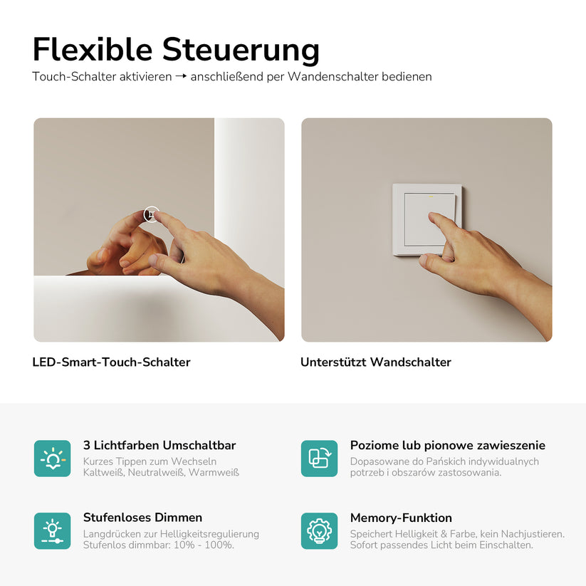 Badezimmerspiegel Glowrim LM09 - 80 x 60 cm / Touch + 3 Farben - Bild 19