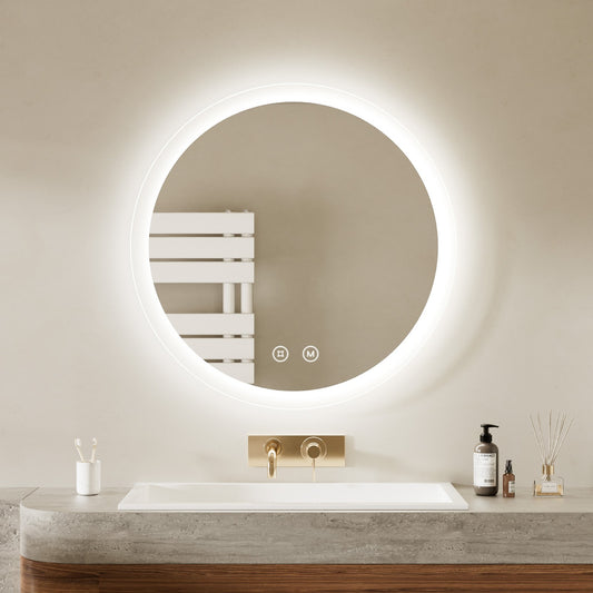 EMKE Badspiegel Rund "LeeMi γ Pro" 60*60cm mit 3000K/4000K/6500K LED Beleuchtung,Touch+Dimmbar+Antibeschlag