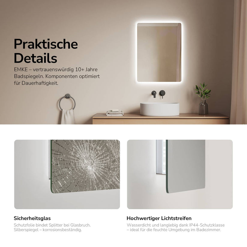 Badezimmerspiegel Glowrim LM09 - 45 x 60 cm / Knopf + 2 Farben + Anti-Beschlag - Bild 62