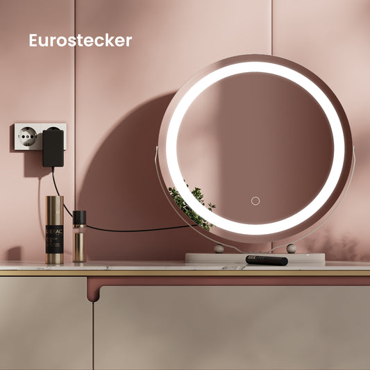 Runder LED-Schminkspiegel mit Touchsteuerung & dimmbarem Dreifachlicht