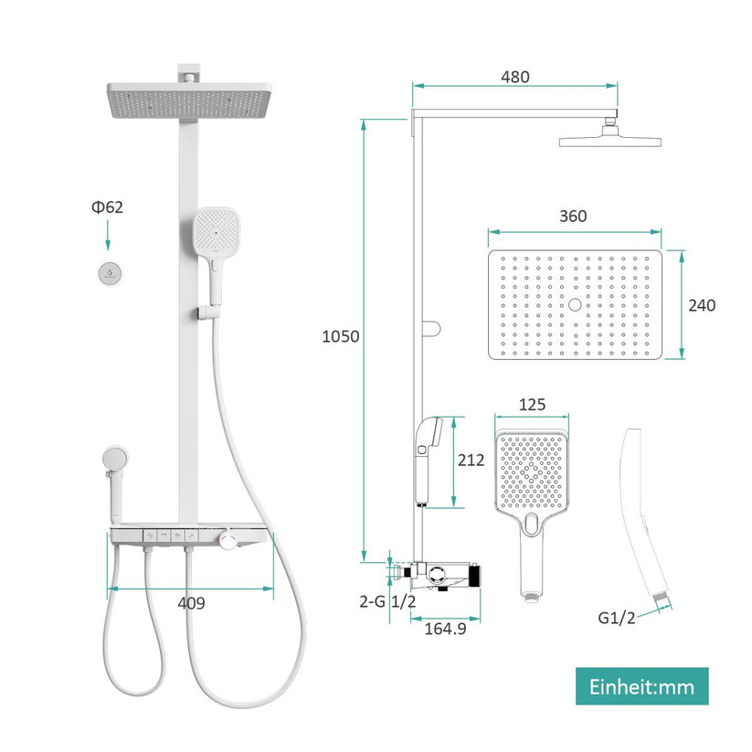 Duschsystem BubbleKids F23 Quadratische Regendusche - Weiß - Bild 16