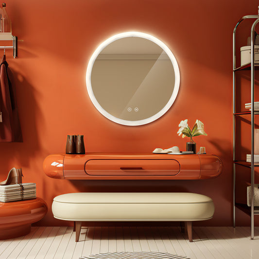 EMKE Badezimmer Wandspiegel Rund "LeeMi γ Pro" 3 Lichtfarben dimmbar, Touch, Antibeschlag, 60x60cm