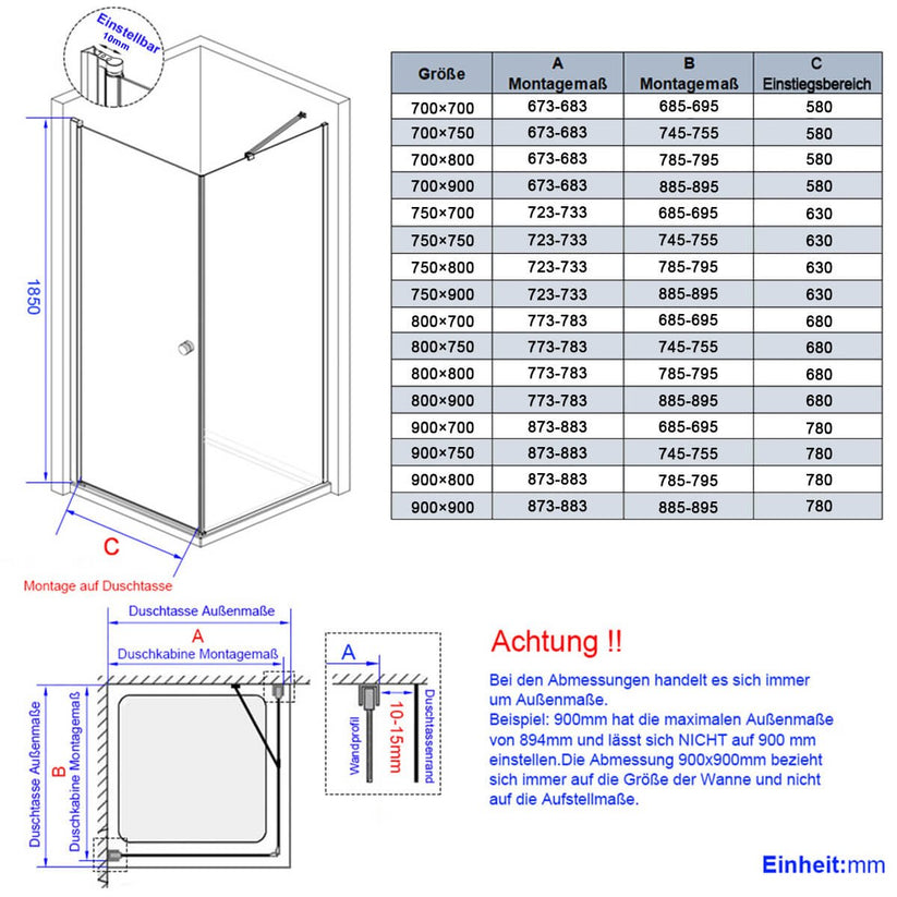Eck-Duschkabine Pivenco FPD+FS 185cm - 90 x 185 cm / 90 x 185 cm - Bild 27