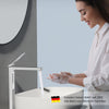 Waschtischarmatur mit abgewinkeltem Griff und wassersparendem Strahl