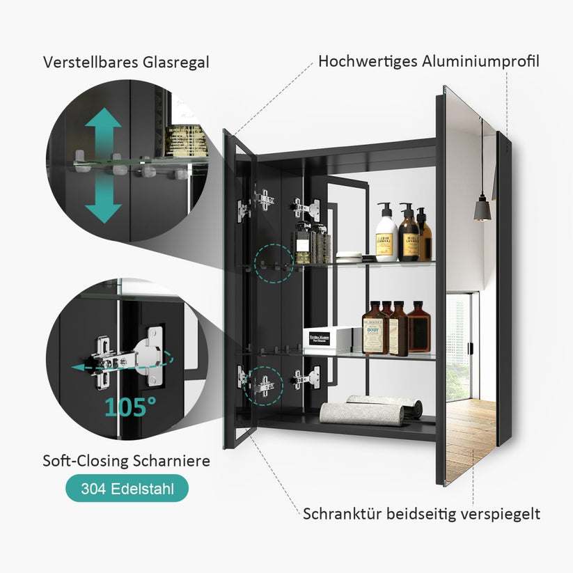 Badezimmer-Spiegelschrank MC6 - Schwarz / 60 x 65 cm - Bild 8