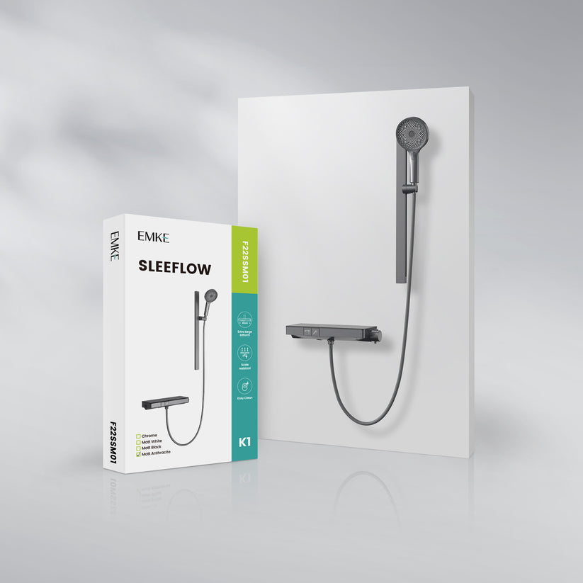 Thermostat‑Duschsystem mit Split‑Design & 3‑Strahl‑Handbrause – matt Anthrazit - Bild 4