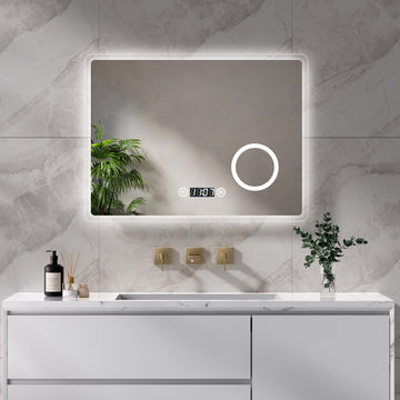 EMKE Badspiegel "LeeMi πX Plus" 60*80cm mit Touch+Dimmbar+Beschlagfrei+3x Kosmetikspiegel+Digitaluhr