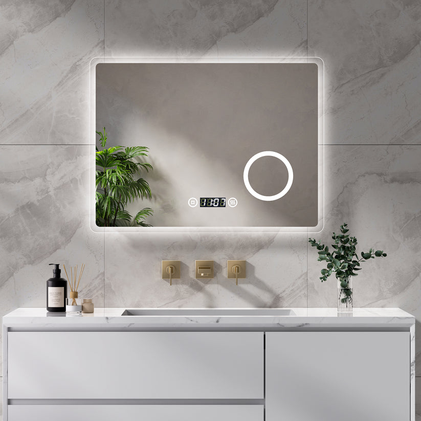 EMKE Badspiegel "LeeMi πX Plus" 60*80cm mit Touch+Dimmbar+Beschlagfrei+3x Kosmetikspiegel+Digitaluhr - Bild 1