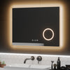 EMKE LED beleuchteter Badezimmerspiegel mit Uhr, Schminkspiegel, Touch, Antibeschlag, 3 Farben, Dimmung, 80 x 60 cm