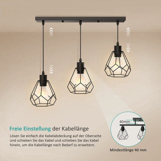 Pendelleuchte mit Höhenverstellung, 3-flammig, im schwarzen Cut-Out-Design