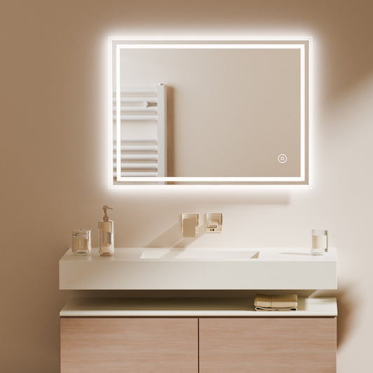 EMKE Badspiegel "LeeMi Ω Pro" 60*80cm mit LED Beleuchtung und Touch Schalter, 3 Lichtfarben, Anti-Fog Funktion