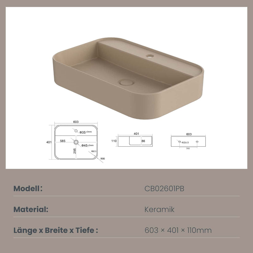 Aufsatzwaschtisch Ceraform CB02 - Beige matt / 50 × 40 × 11 cm - Bild 21