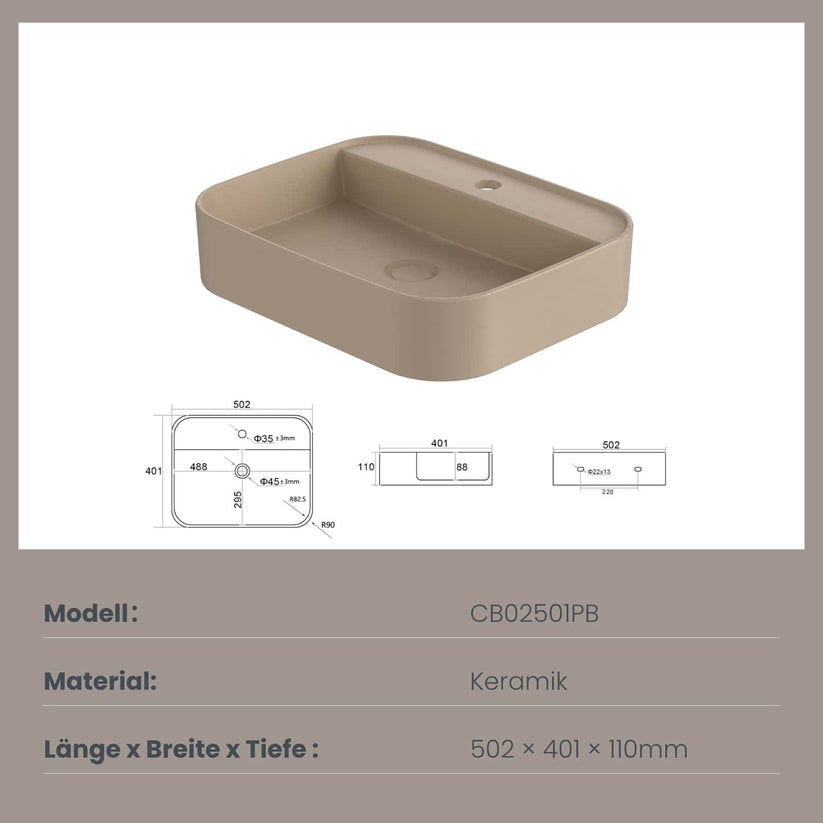 Aufsatzwaschtisch Ceraform CB02 - Beige matt / 60 × 40 × 11 cm - Bild 24