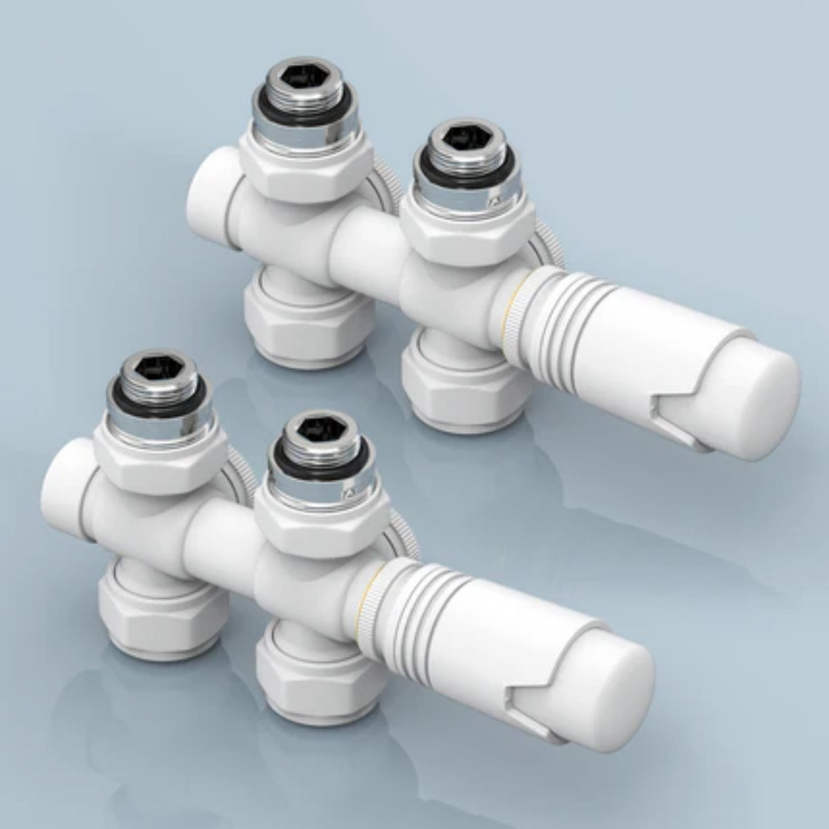 Multiblock-Heizkörperventil mit Thermostat, geeignet für G 1/2" & 15 mm Rohre