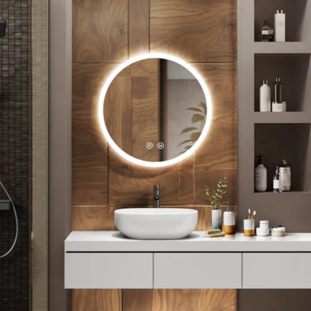 Runder LED-Badspiegel mit Anti‑Beschlagfunktion
