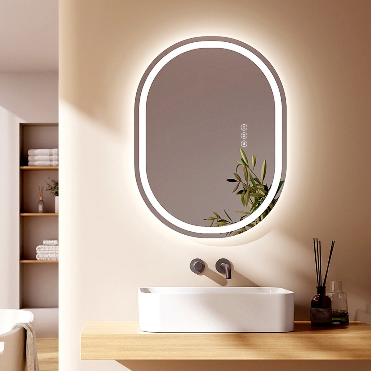 Ovaler LED-Badspiegel mit Touchschalter & Anti-Beschlag-Funktion