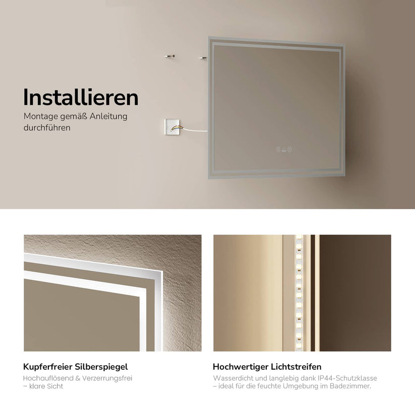 Badezimmerspiegel Dimlite LM04 - 80 x 60 cm / Touch + 3 Farben + Anti-Beschlag + Mit Bewegungssensor - Bild 7