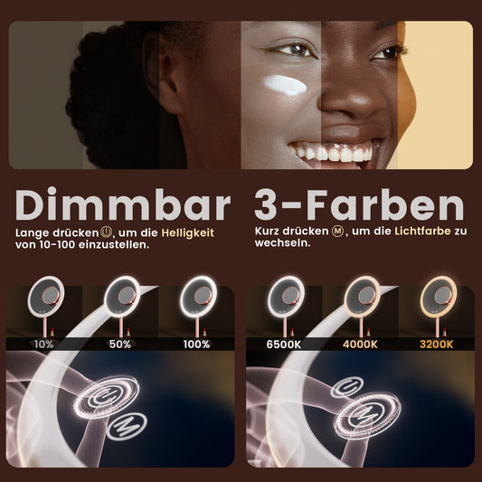 Kosmetikspiegel mit 3 Lichtfarben, 1X/3X-Vergrößerung & Akku – drehbar & mit Touch-Steuerung