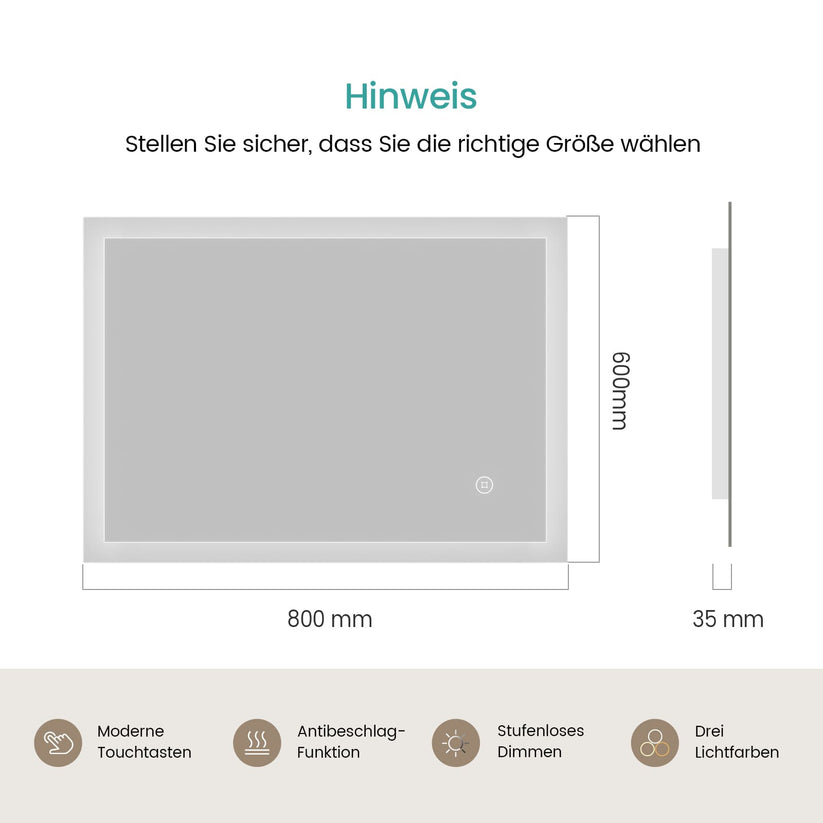 Badezimmerspiegel Dimlite LM03 - 60 x 80 cm / Touch + 3 Farben + Anti-Beschlag - Bild 9