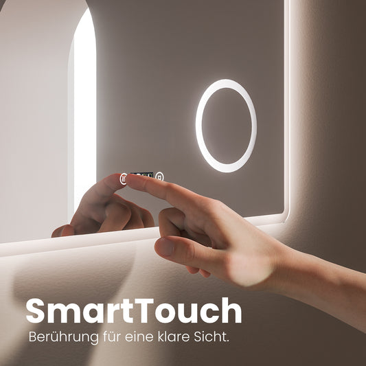 EMKE "LeeMi πX Plus" LED Spiegel Badezimmer, Schminkspiegel, Touch, Antibeschlag, 3 Farben, Dimmung, 80 x 60 cm