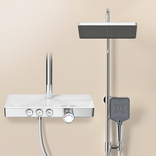 Duschsystem mit Thermostat, Regendusche & Glasablage