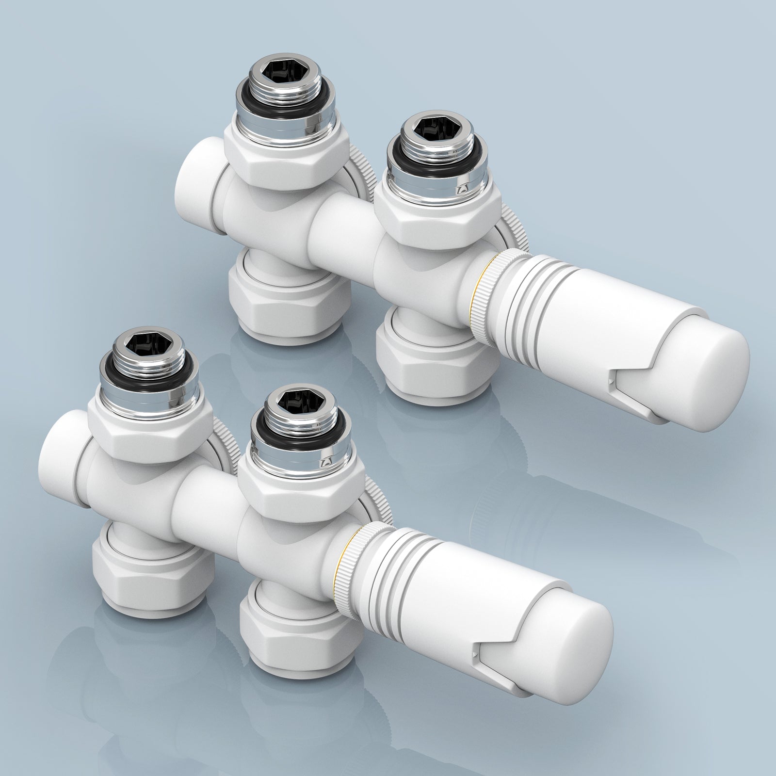 Multiblock-Heizkörperventil mit Thermostat, geeignet für G 1/2" & 15 mm Rohre