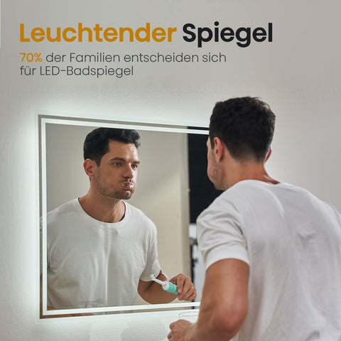 EMKE Badezimmer Spiegel mit LED Beleuchtung - Touchschalter - Dimmung - 3 Lichtfarben - Beschlagfrei - 60 x 80 cm