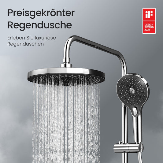 Duschsystem mit Thermostat, Regendusche & Glasablage – Chrom poliert