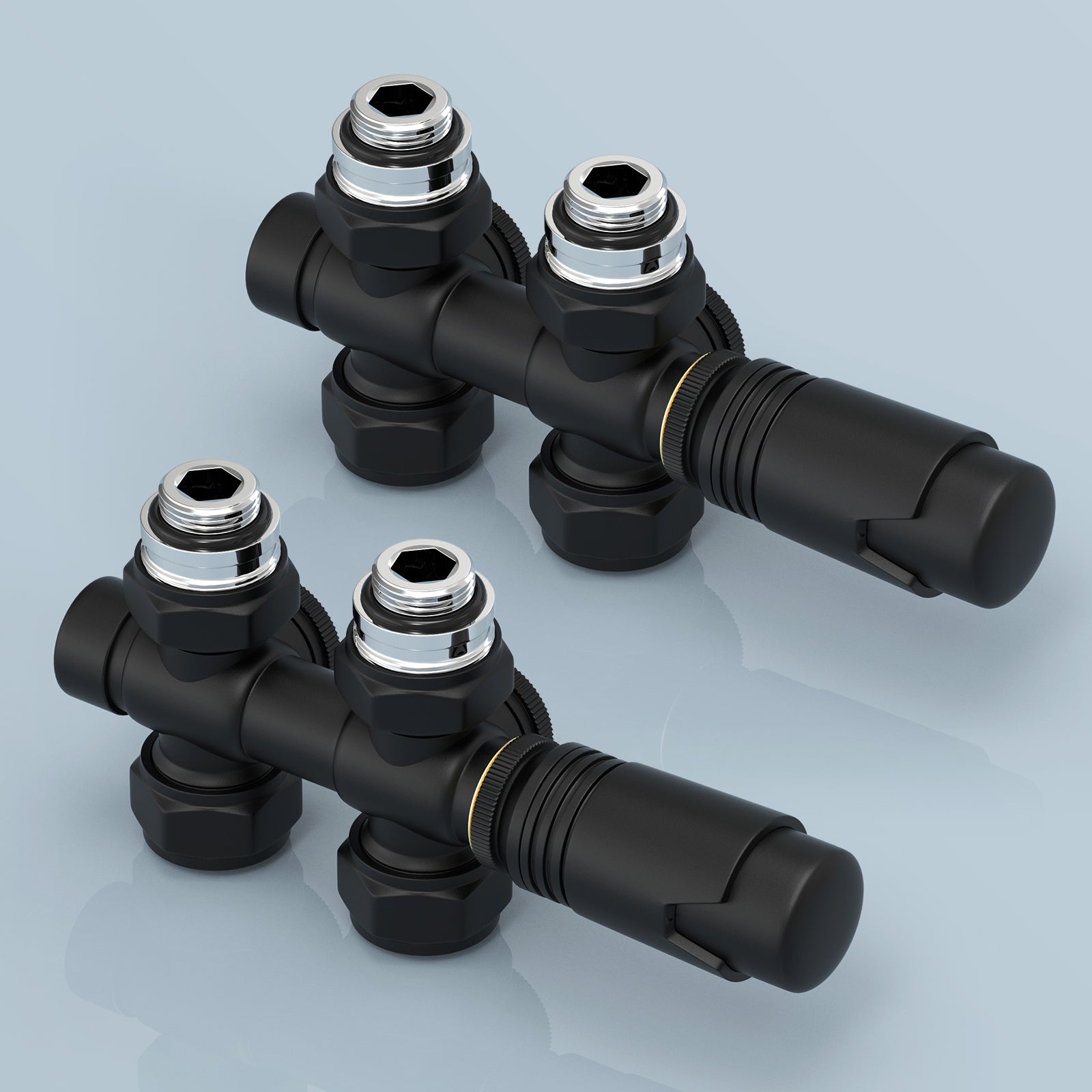 Multiblock-Heizkörperventil mit Thermostat, geeignet für G 1/2" & 15 mm Rohre