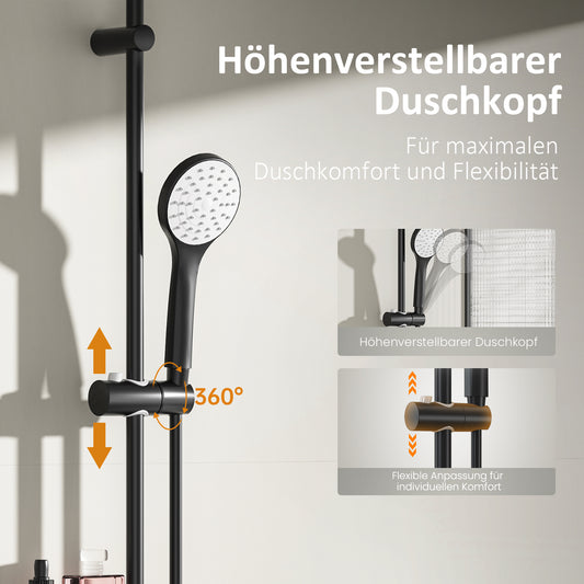 Brauseset mit Handbrause, höhenverstellbarer Stange & Seifenablage