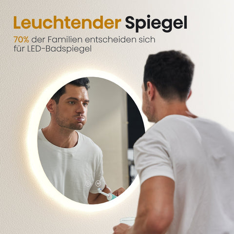 EMKE Badspiegel mit LED Beleuchtung LeeMi γ Pro rund, Ø60 cm, mit Touch-Schalter, Antibeschlag, Memory-Funktion, dimmbar